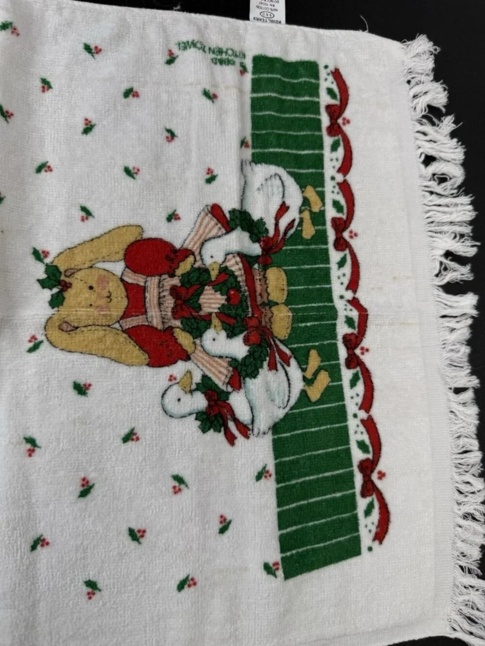 Vintage 90s B&D Royal Terry Kitchen Towel Country Christmas Goose Bunny Rabbit